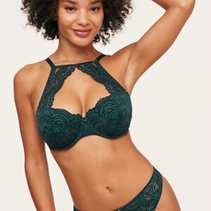 Adore Me Luiza Push Up Balconette Bra in Green Velvet Lace 36C